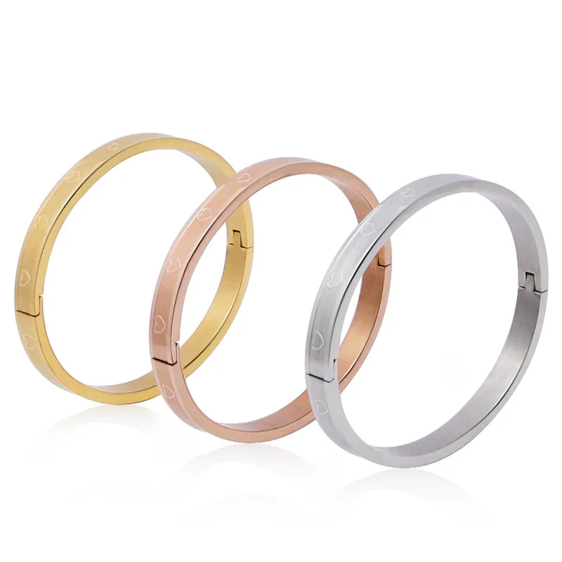 

2020 New Trend Matte Peach Heart Bangles&Bracelet for Women Men Stainless Steel Open Cuff Matte Bangles Charm Jewelry Gifts