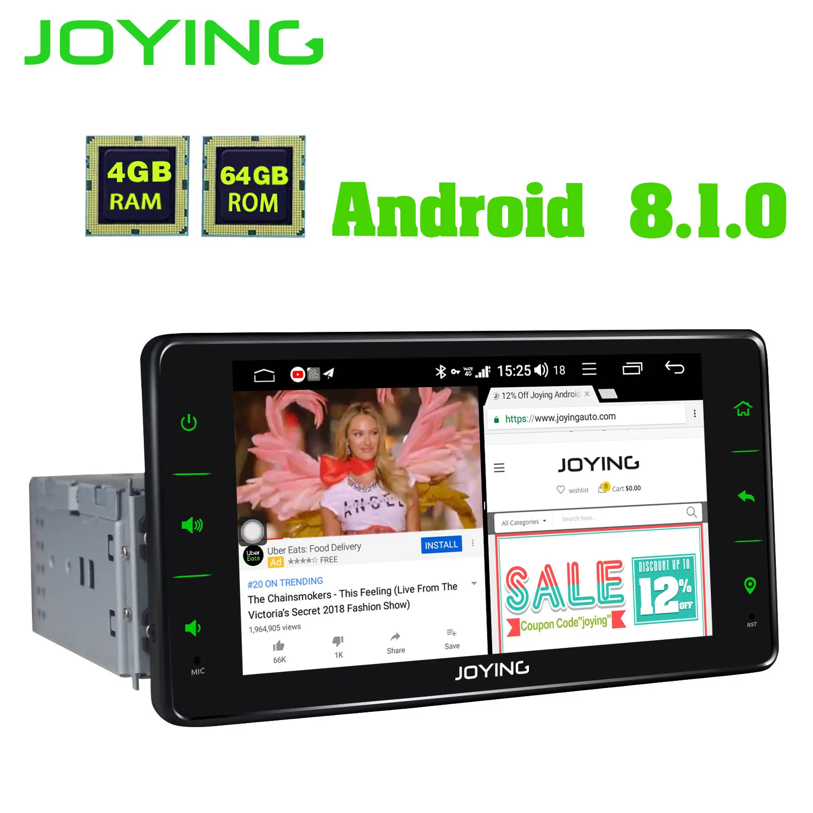Sale Android 8.1 4GB+64GB Octa Core Universal 6.2" Audio Stereo Support 4G network WIFI GPS 1Din Car Radiowith free Rear view camera 2