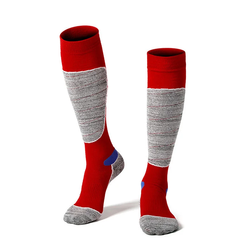 Лыжные носки, толстые хлопковые спортивные носки для сноуборда, велоспорта, пешего туризма, катания на лыжах, футбольные носки для мужчин и женщин, впитывающие влагу высокие эластичные носки - Цвет: Красный
