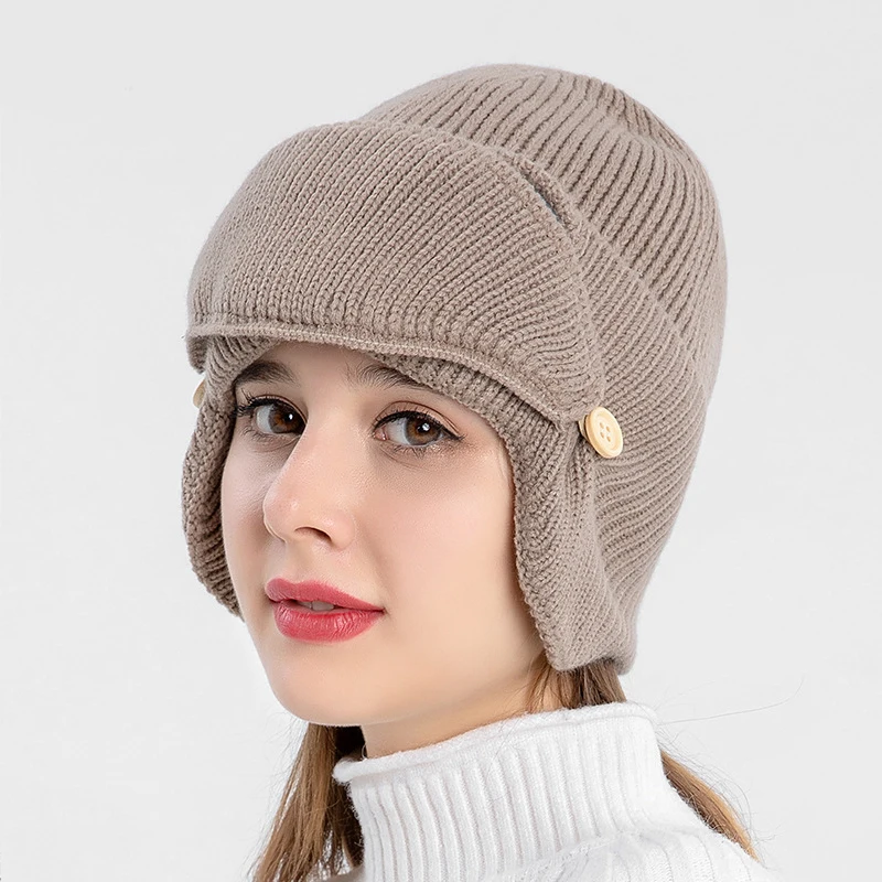 Pilot Style Knitted Hat Glasses Ear Cap 