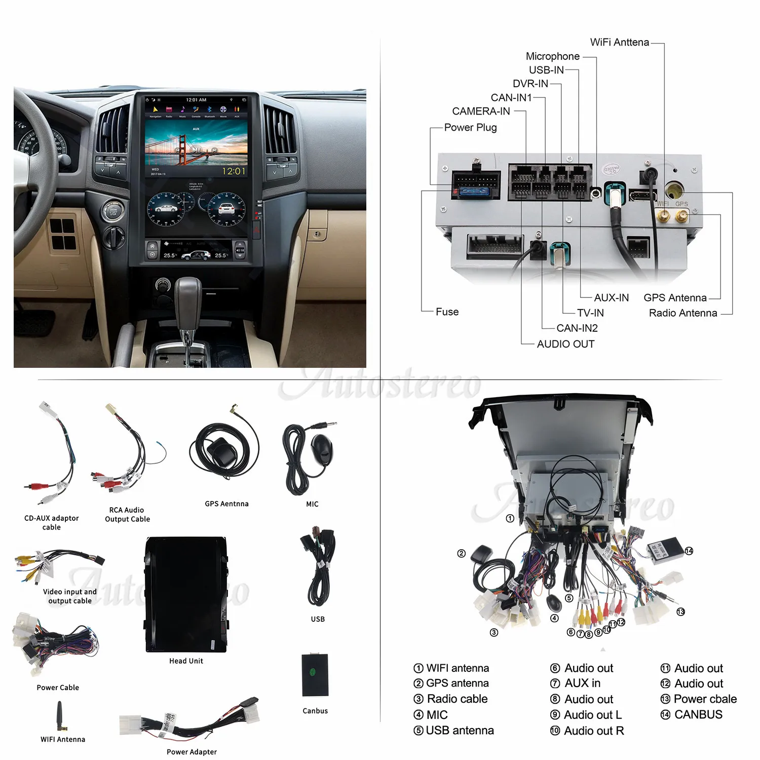 Aotsr Tesla 16“ Vertical screen Android 9.0 Car DVD Multimedia player GPS Navigation For Toyota Land Cruiser LC 200 2008