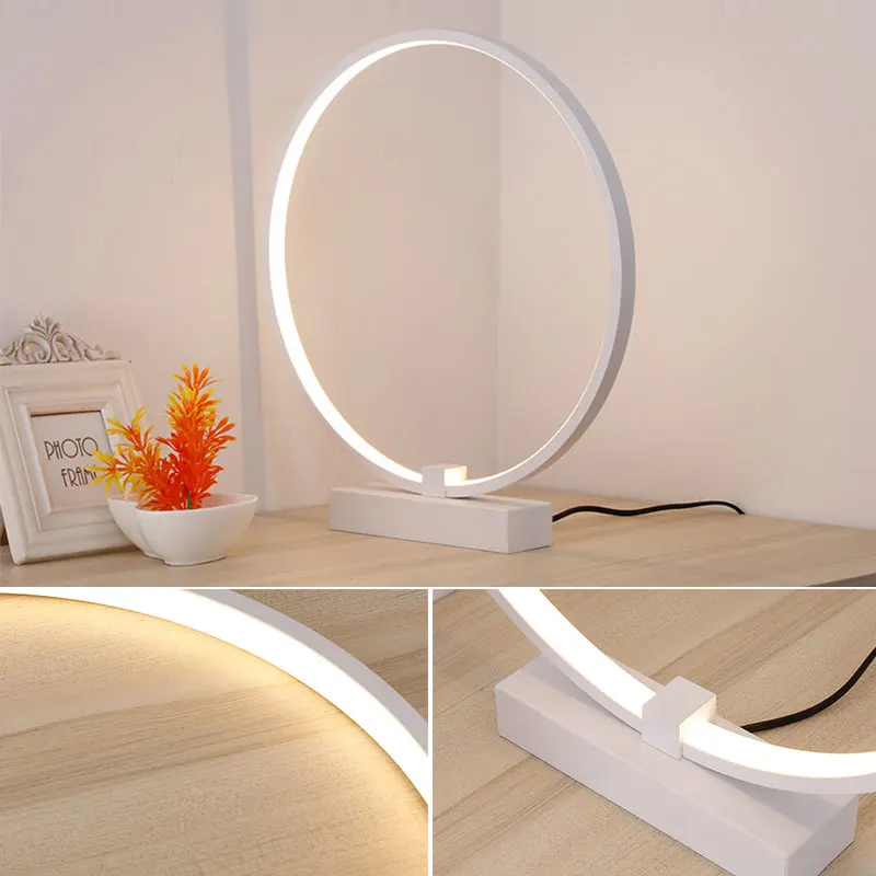 Modern Table Lamps Minimalist Round Shape LED Table Lamp Wooden Bracket Study Desk Lamp Decor Table