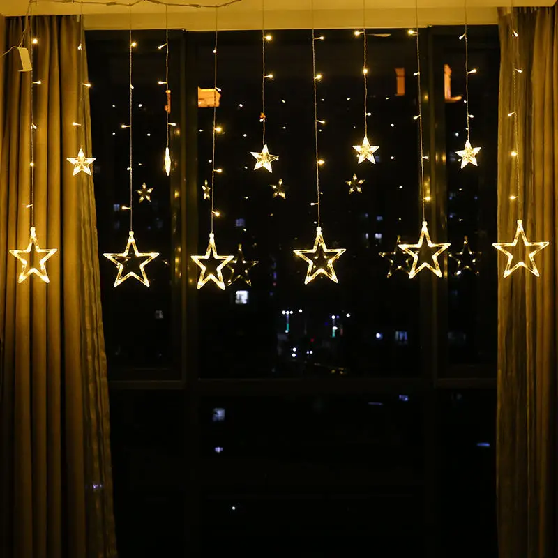 

2.5M LED Christmas Lights Star Curtain String Lights Battery Fairy Lights Outdoor Indoor Garland Party Holiday Decoration