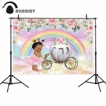 

Allenjoy photophone backdrops Baby shower rainbow carriage little princess golden crown flower backgrounds photobooth photocall