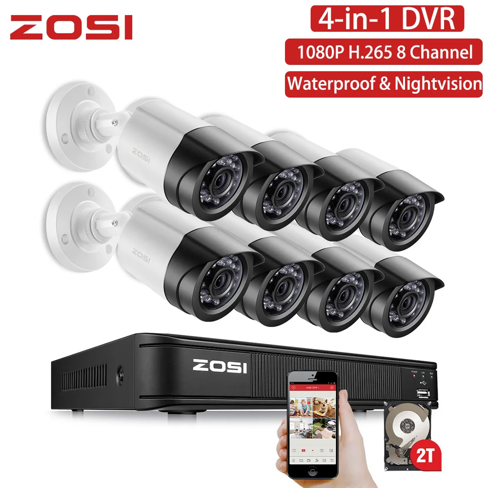 ZOSI 8CH 1080 P HD-TVI DVR 8 шт. HD 2.0MP 1080 P в режиме реального времени Наружные камеры безопасности видео DVR НАБОРЫ CCTV системы скрытого видеонаблюдения