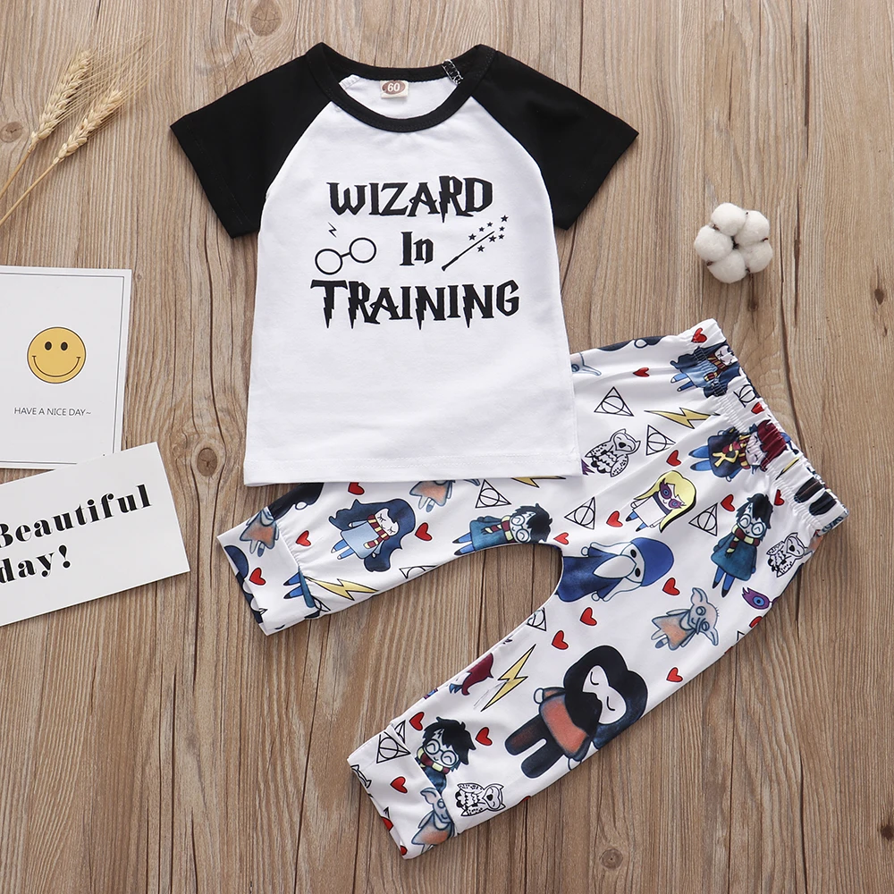 Комплекты из 3 предметов Одежда для новорожденных мальчиков и девочек коллекция года, летние топы «маленький волшебник», футболка+ штаны на Хэллоуин+ шапочка, одежда для малышей - Цвет: 3