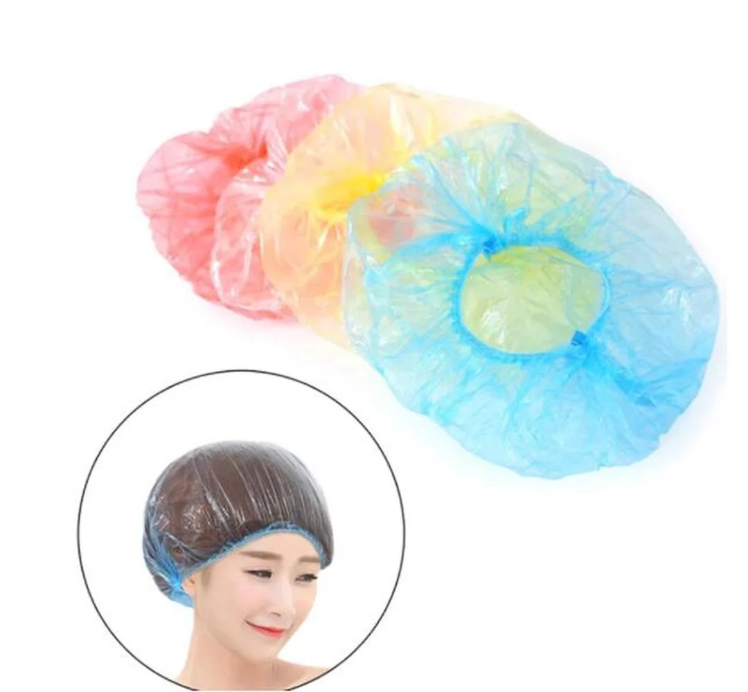 Disposable Shower Cap 20 Pcs Plastic Dustproof Catering Hat Disposable Hat Hair Net Caps Elastic Shower Bath Cap For Eyebrow Tattoo Makeup
