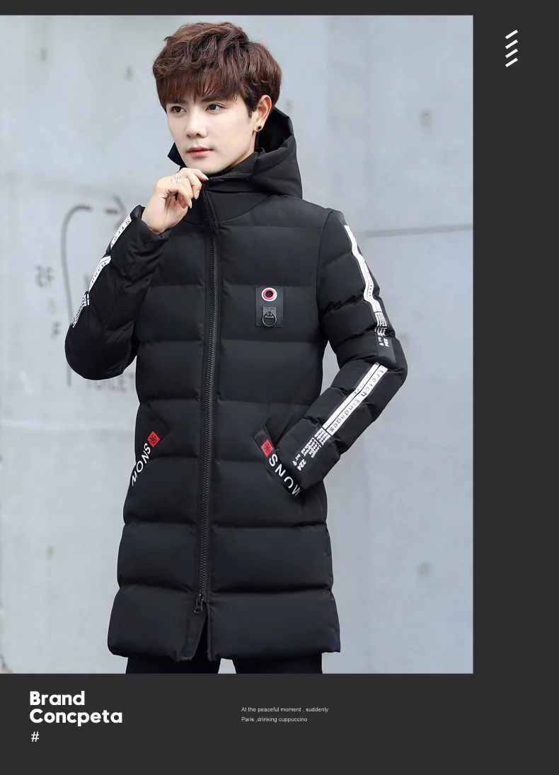 New Style Winter Youth MEN'S Outerwear Mid-length Cotton-padded Clothes Men's Ant Wrinkle Printed Cotton Coat Men'S Wear down Co