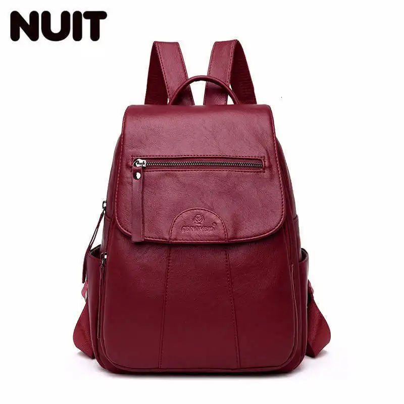 Женские кожаные рюкзаки, высокое качество, Mochila Feminina, школьный рюкзак в консервативном стиле для девочек, повседневный рюкзак для путешествий, женский рюкзак - Цвет: wineredbackpacks