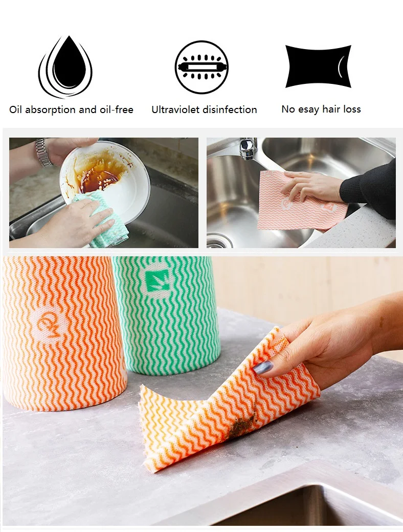 25 шт/рулон утолщенной oilless dishcloth одноразовые нетканые кухонные dishcloth