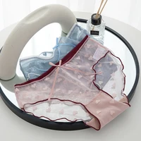 Culotte en dentelle transparente et Sexy pour femme, culotte taille basse, avec ruban, sous-vêtement féminin, L-XL 4