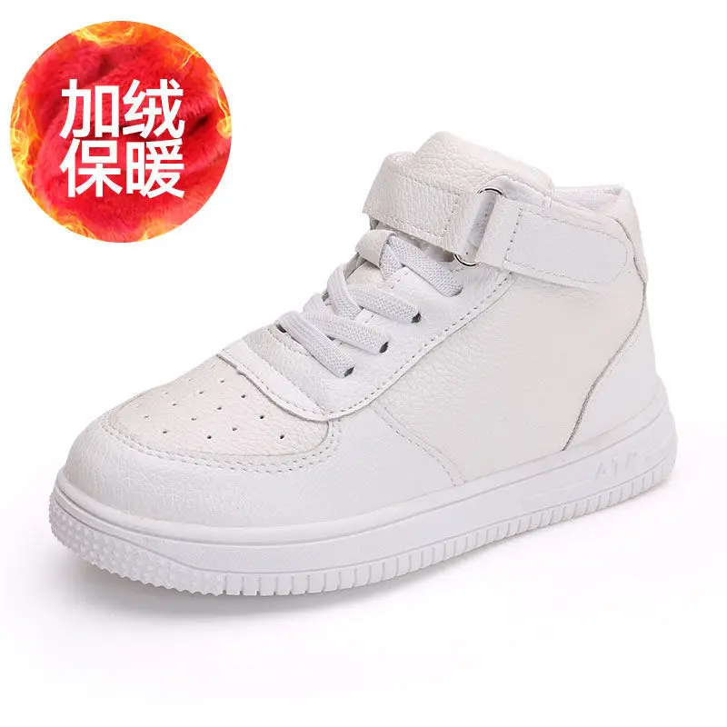 Plus velvet white Детская осень-зима детская обувь из материала на основе хлопка с начесом для мальчиков полусапожки для девочек Высокие сапоги Дамская обувь белого цвета - Цвет: Plus velvet white