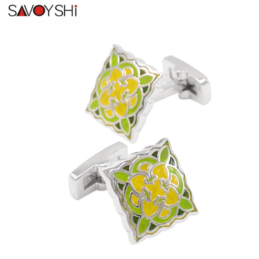 

Винтажные запонки SAVOYSHI с рисунком для мужской рубашки, брендовые запонки, эмалированные запонки, Квадратные Зеркальные мужские украшения
