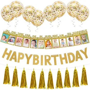 

Sequined Balloon Banners Birthday Balloons Pull Flag Set Balloons Happy Birthday Letter Bunting Ornaments Photo Wall Arrangement