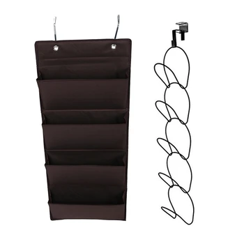 

4 Tier Wall Door Hanging Organiser Storage Rack Bag Shoe Pocket Brown with Cupboard Cabinet Hat Rack 5 Pack