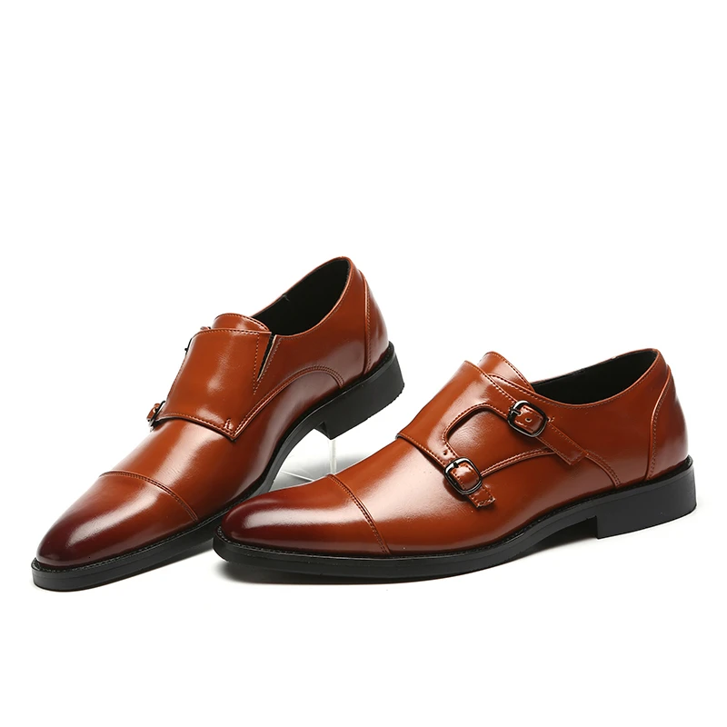 

Brand Luxury Leather Men Oxford Shoes Pointed Toe Men Dress Shoes With Double Buckle Male Wedding Shoes Big Size 37-48