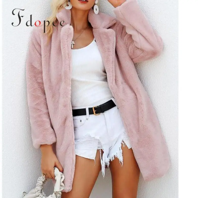 

2019 Winter Streetwear Overcoat Fashion Suit Collar Turn-down Collar Solid Color Plus Size Thick Warm Plush Teddy Female Coat