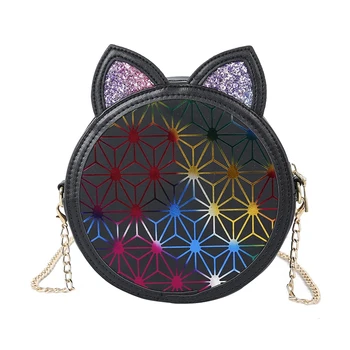 

Fashion Round Bag Cute Cat Ears Women Bags Pu Leather Sequin Bling Glitter Shoulder Beach Pack Crossbody Handbag