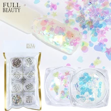 8 шт., набор для украшения ногтей с блестками, голографическими красками AB, белыми хлопьями, набор для украшения ногтей, звезда, Круглый, Русалка, блестки, наборы, CH1506-01