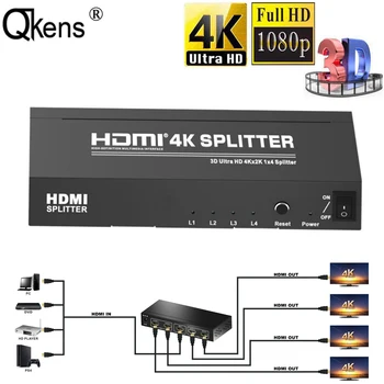 

Qkens 4K HDMI Splitter 1x4 1080p Video Converter Screen Split 1 In 4 Out HDCP1.4 for PS4 XBOX DVD PC To TV Monitors HD Projector