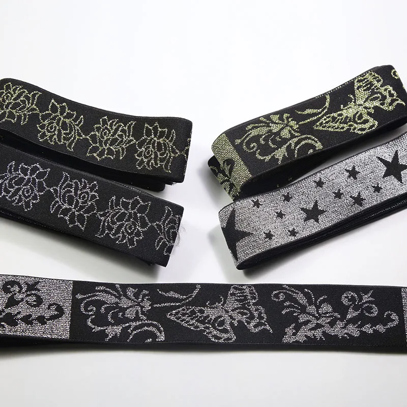

Width 3.8 cm gold and silver wire Jacquard tight bandwidth elastic trousers waist bandwidth rubber band flat rubber band belt