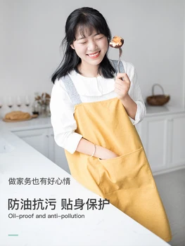 

Household apron breathable thin summer wear kitchen oilproof waterproof summer Korean cute Japanese Korean cotton