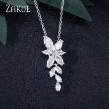 ZAKOL модное циркониевое ожерелье с кристаллами в виде листьев для женщин, белое золото, свадебные серьги, свадебные ювелирные изделия, подарок, FSNP2131