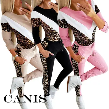 

2020 Newest 2Pcs Women Tracksuit Hoodies Sweatshirt Pants Sets Fashion Women Leopard Print Outfit Ladies Sport Casual Suit