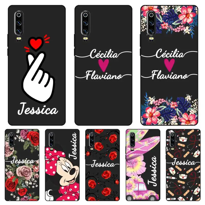 

Ring finger Custom Name DIY Black Soft TPU Silicone Case Cover For Huawei P8 P9 P10 P20 P30 Lite Pro P Smart Plus 2017 2019
