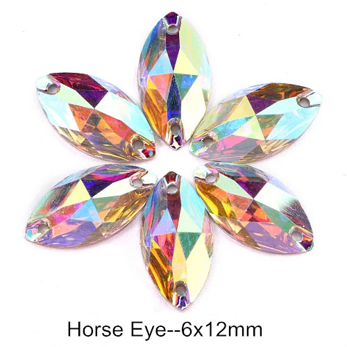 6x12mm-100pcs Смола Кристалл AB смолы Круглые пришивные стразы с плоским основанием пришивные стразы для одежды B3649 - Цвет: 6x12mm-100pcs