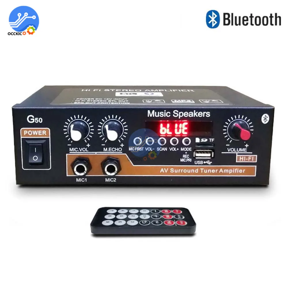 G50 800W Bluetooth 5.0 Amplifier TF Card FM U Disk USB 12V 110V 220V Home Theater Power Amplifier Car Audio Subwoofer HIFI AMP