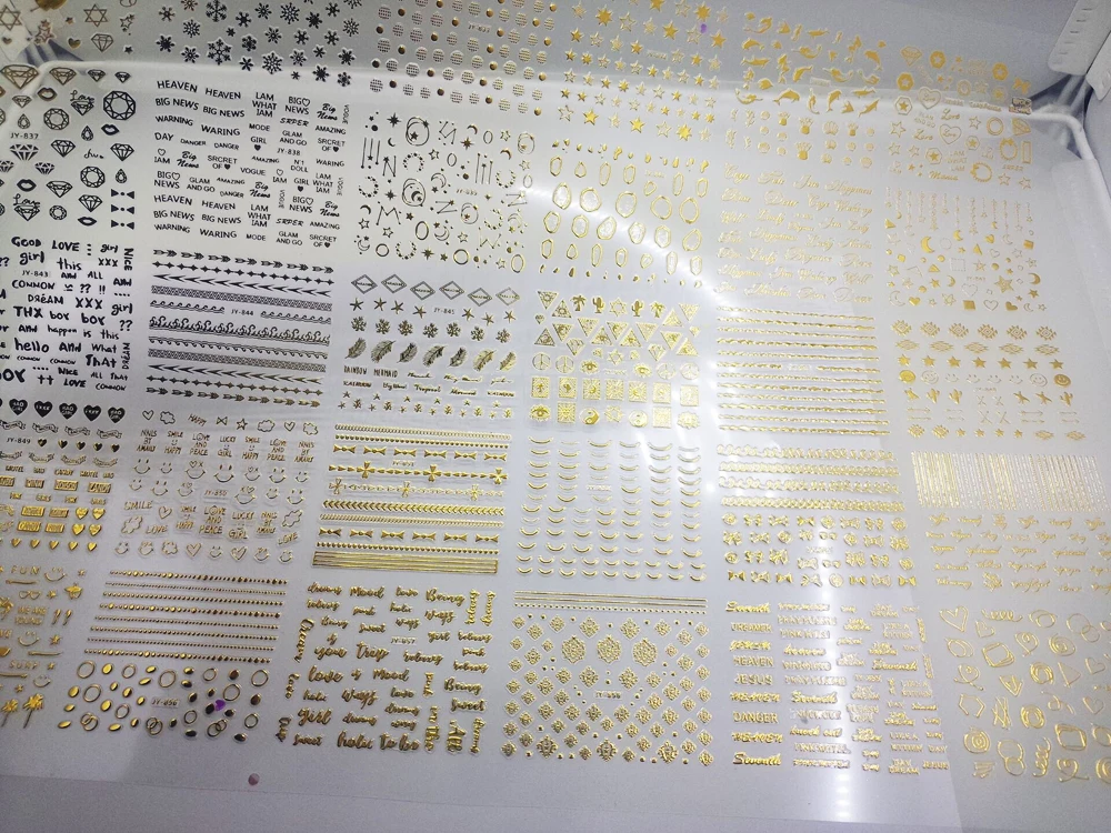 30 листов 30 стилей металлические Золотые 3D наклейки для ногтей Луна Звезда геометрические перья самоклеящиеся наклейки для ногтей, NL52/53