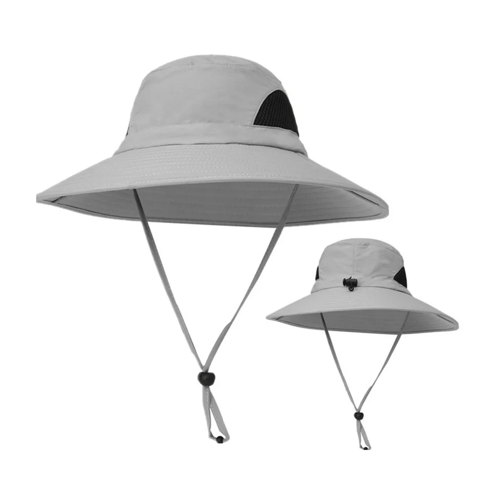 Складная Мужская Панама с широкими полями, УФ-защита, водонепроницаемая рыболовная шляпа с регулируемым ремешком, летняя дышащая пляжная сетчатая Корона - Цвет: Light Gray