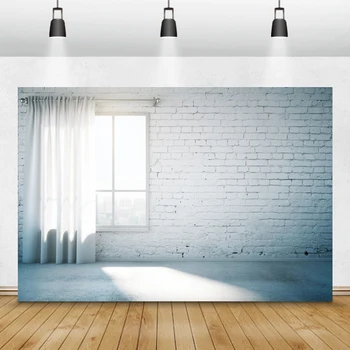 

Laeacco White Brick Wall Window Curtain Photography Backgrounds Photo Backdrops Baby Portrait Photophone Photocall Photo Studio