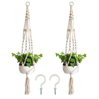 

Durable 2 Pack Macrame Plant Hangers with Hooks Hanging Plant Flower Pot Holder Basket for Home Garden Office Hanging Rope