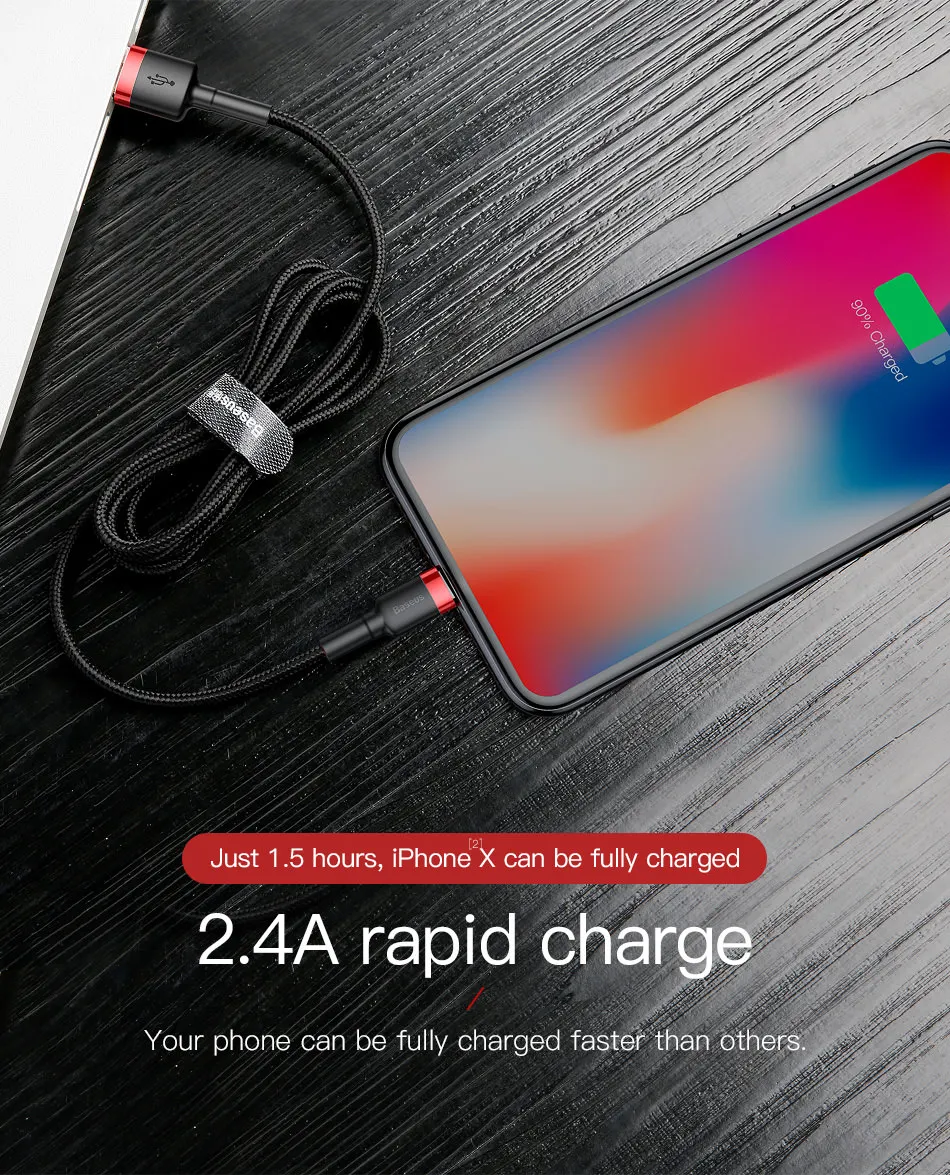 Короткий кабель usb lightning Baseus для быстрой зарядки 0,5 м 1 м 2 м 3 м для iPhone xs max xr 8 7 6s plus 11 ipad pro