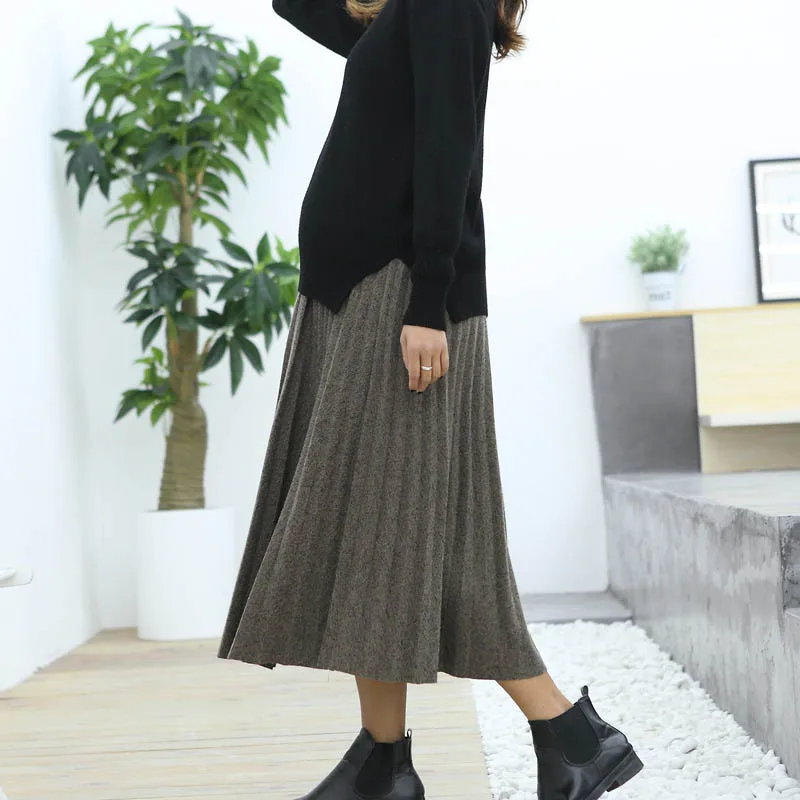 Autumn winter Maternity Fashion Dresses woolen pleated skirt Pregnant women Clothes High Waist Long Skirts