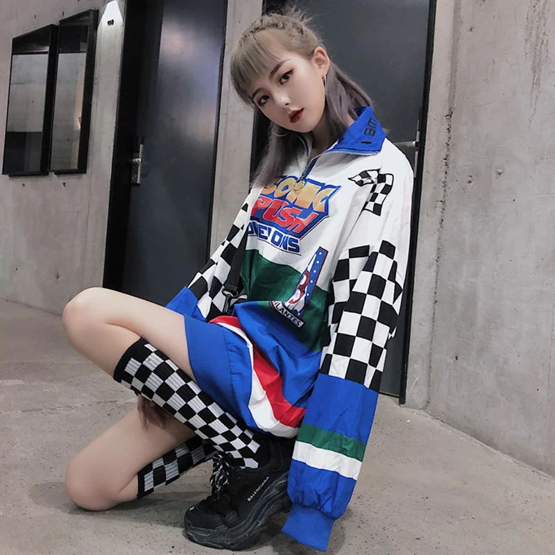 Новые осенние толстовки для женщин Harajuku полосатые толстовки свободные пуловеры с высоким воротом винтажные клетчатые толстовки оверсайз свитшоты женские