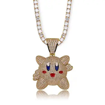 

New Iced Out 3D Kirby Pendant Necklace Mens/Women With Tennis Chain Bling Hip Hop Gold Silver Color Charm Chain Jewelry Gifts