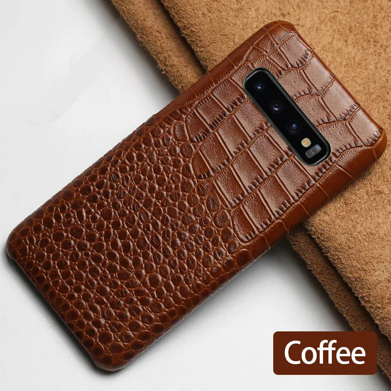 Coffee Воловья кожа чехол для телефона для Samsung Galaxy S6 S7 край S8 S9 S10 Plus Note 8, 9, 10, для a30 a40 a50 a70 a5 a7 a8 задняя крышка - Цвет: Coffee