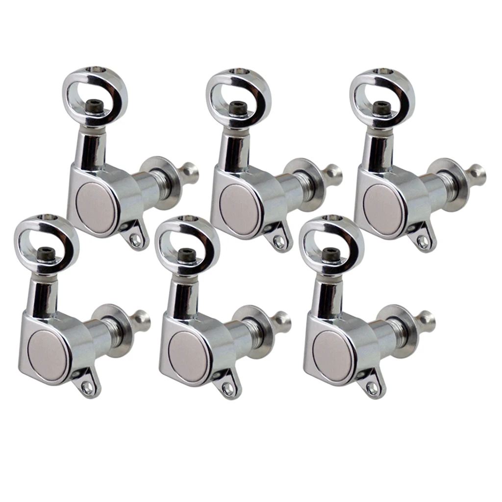 6PCS Right Hand Guitar Tuners Tuning Keys Pegs Hollow Button for Acoustic Guitar Replacement 6R Silver