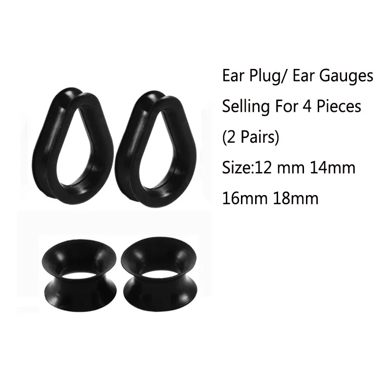 4Pcs Flexible Soft Silicone Black Ear Plug Flesh Tunnel Gauge Expander Stretcher Earlet Earring Piercing Body Jewelry Wholesale