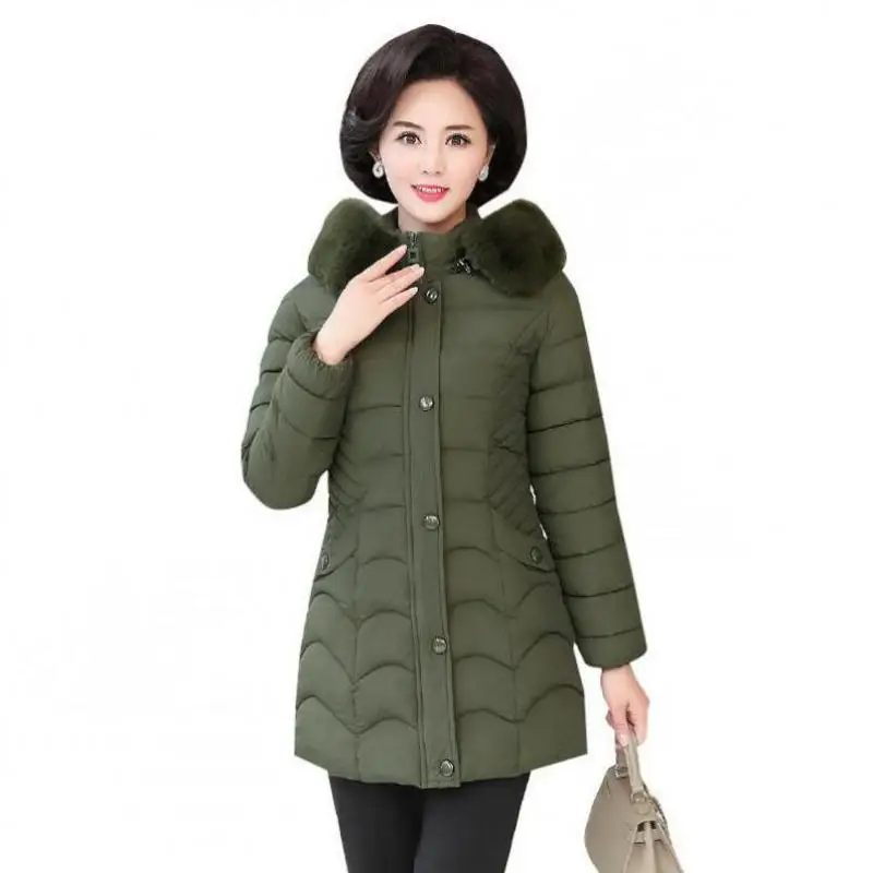 

2019 winter slim down jacket winter coat thick cotton jacket middle and old aged large size cotton women long section coats 6XL