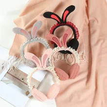 Женские наушники с заячьими ушками; Новинка; милые зимние кружевные украшения в японском стиле; теплые плюшевые мягкие аксессуары; сезон осень-зима