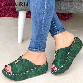 

SaraIris Elegant slip-on Platform Slides Women Summer Casual Med Wedges Slippers Ladies Decorating Shoes