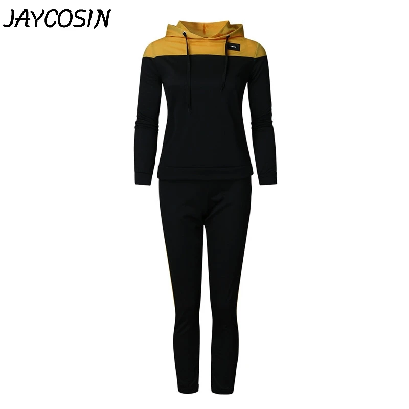 JAYCOSIN женский спортивный костюм, толстовка, спортивный костюм, пэчворк, длинный рукав, с капюшоном, топы, брюки, набор, Повседневный, Женский комплект 2 шт., костюмы a27