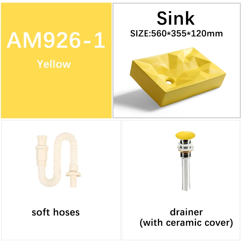 Ванная комната раковины керамика сосуд геометрический дизайн умывальник матовый желтый выше Счетный со сливом мягкий шланг современный AM926 - Цвет: AM926-1