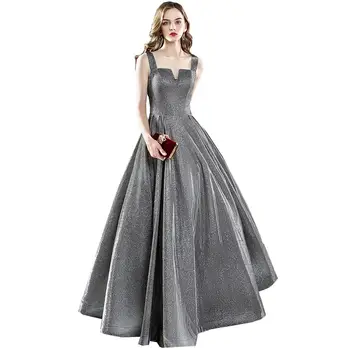

Elegant Sequin Square collar Long Prom Evening Dresses Lace Up Formal Party Gown Pageant Dress 2019 New vestido
