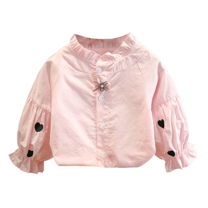 Autumn Kids Baby Long Sleeve Blouse Solid Color Lace Doll Collar Cotton Blouse Shirts For Girls Children's Clothes Tops