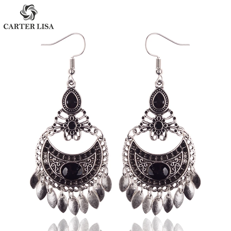 CARTER LISA этнические богемные индийские Jhumka камни Цыганский сплав Висячие серьги
